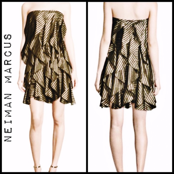 Halston Heritage Gold Metallic Cocktail Dress - Picture 2 of 2